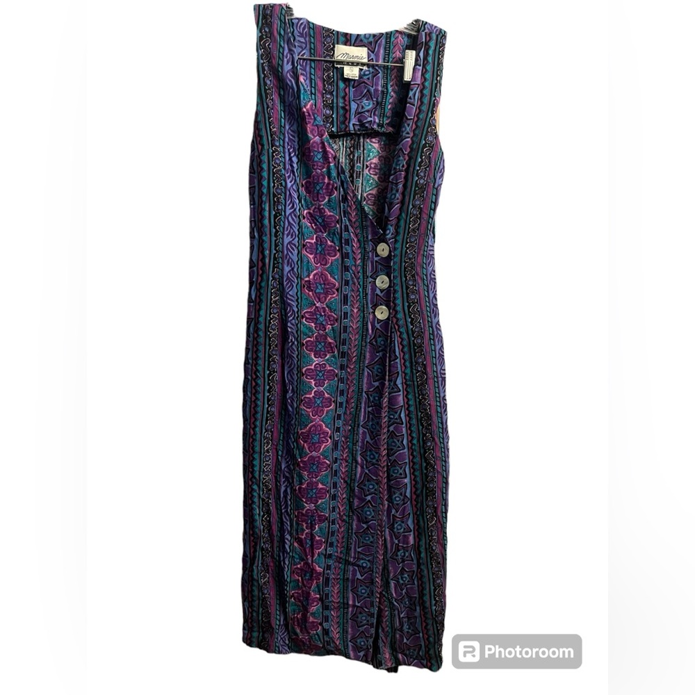Marmie West Women's Purple Teal Button Wrap vintage sundress boho casual sz 5/6